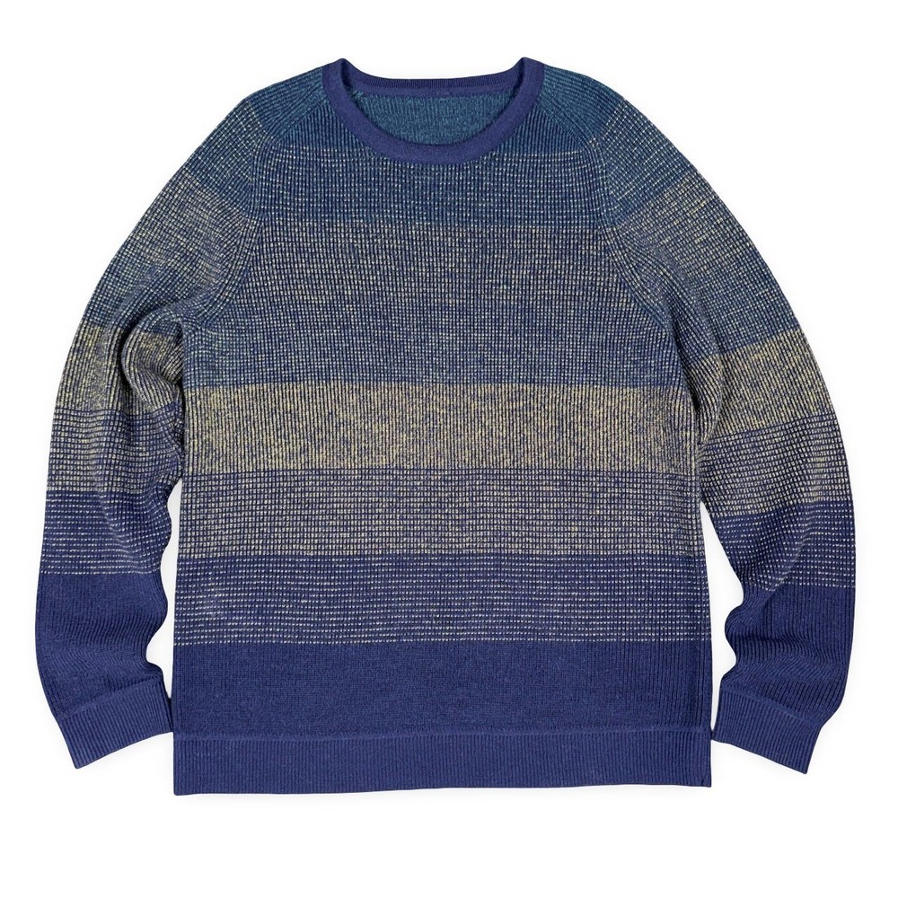 Lululemon Textured Knit Crewneck Sweater Coolmax Mens L Wool Blue Stripe M3DOCS